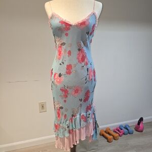 Vintage silk pink and blue floral express dress